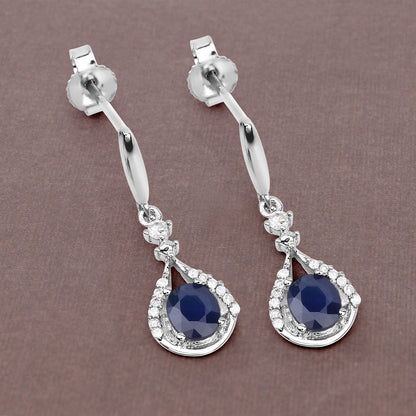 Pendientes de oro blanco de 14 quilates con zafiro azul auténtico de 0,86 quilates y diamantes blancos