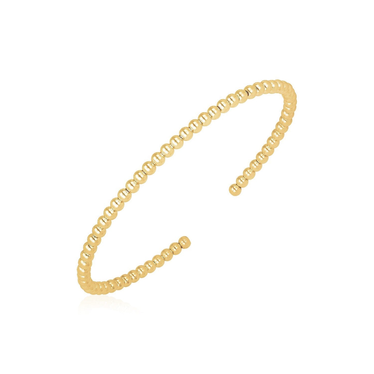 Pulsera rígida de oro amarillo de 14 quilates con cuentas de alto brillo (3 mm)