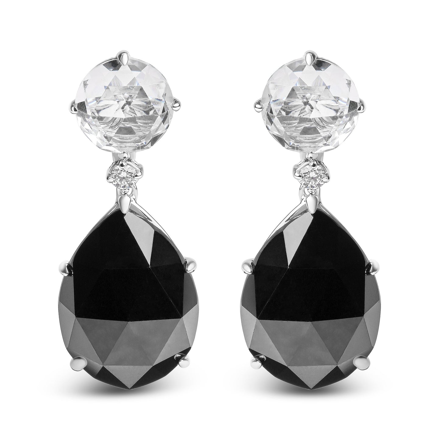 Pendientes colgantes de oro blanco de 18K con diamantes de 1/5 Cttw, topacios blancos redondos y ónix negro de talla pera de 20x15mm (color G-H, claridad SI1-SI2)