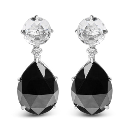 Pendientes colgantes de oro blanco de 18K con diamantes de 1/5 Cttw, topacios blancos redondos y ónix negro de talla pera de 20x15mm (color G-H, claridad SI1-SI2)