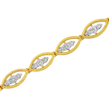 Pulsera de eslabones de oro amarillo de 10 quilates bañada en plata de ley 925 con diamantes redondos engastados en garras de 1 quilate (color J-K, claridad I1-I2) - 7.25"