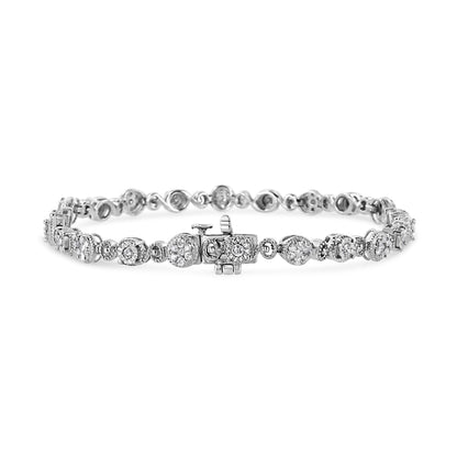 Pulsera de eslabones de plata esterlina .925 con diamantes de 1.0 quilates en total, diseño de remolino y cuentas (color I-J, claridad I3-Promo) - 7.25 pulgadas