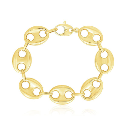 Pulsera de eslabones marineros hinchados lite de oro amarillo de 14k de alto brillo (21 mm)