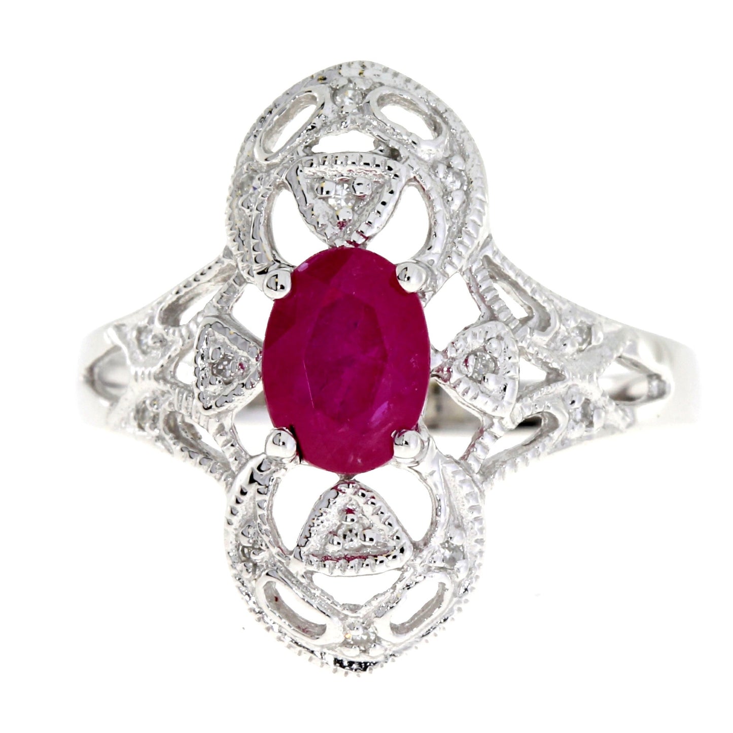 Anillo de oro blanco de 10 qt con rubí y diamantes de 1,05 ct
