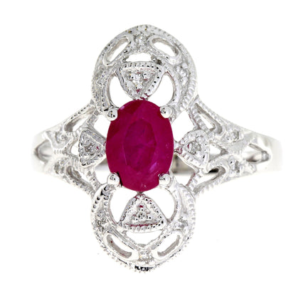 Anillo de oro blanco de 10 qt con rubí y diamantes de 1,05 ct