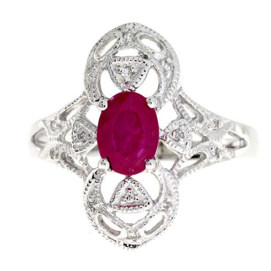 Anillo de oro blanco de 10 qt con rubí y diamantes de 1,05 ct