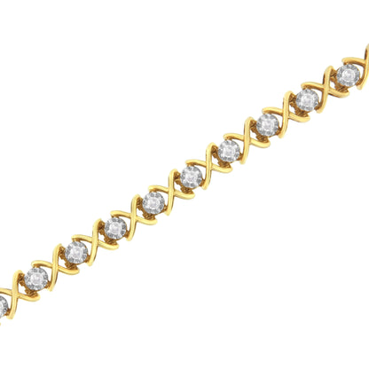 Pulsera de eslabones con diamantes de 1 quilate de peso total (claridad J-K, color I1-I2) de plata de ley chapada en oro amarillo de 10 quilates - Talla 7"