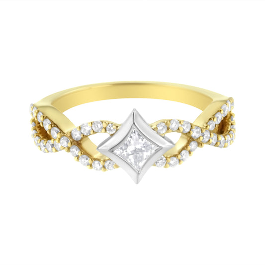 Anillo de oro de 10K bicolor con diamante de 5/8 Cttw en forma de cometa y vástago trenzado (color H-I, claridad SI2-I1)