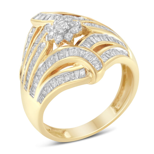 Anillo de oro amarillo de 10 qt con diamantes (1 qtc, color I-J, claridad I2-I3) - Talla 7