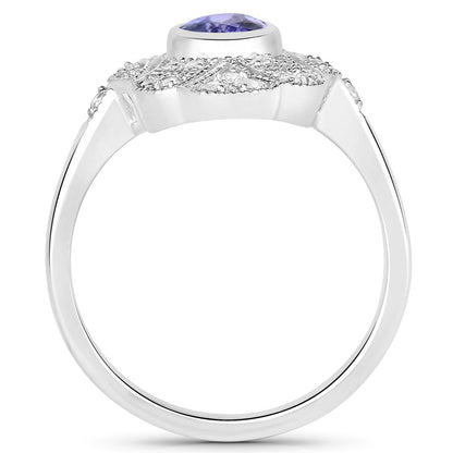 Anillo de plata esterlina .925 con tanzanita genuina de 1,17 quilates y topacio blanco