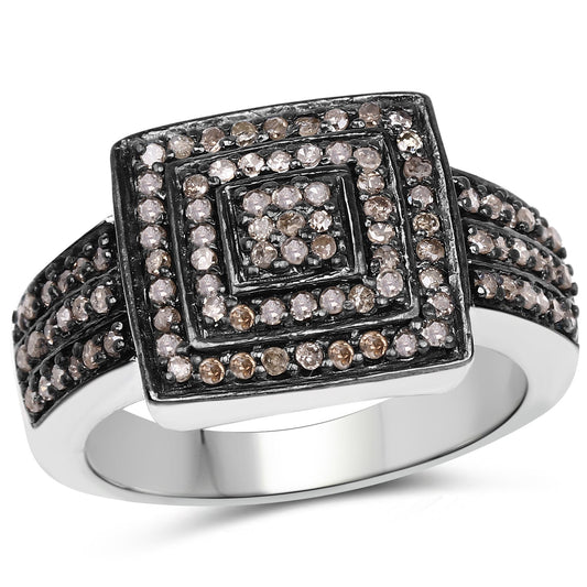 Anillo de plata de ley .925 con diamante de champán auténtico de 0.42 quilates