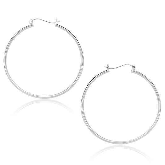 Pendientes de aro pulidos de oro blanco de 10k (40 mm)