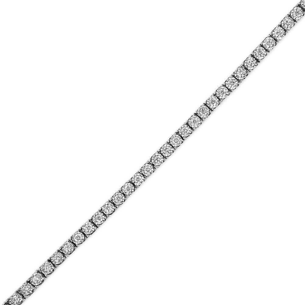Pulsera de tenis de ilusión de diamantes cultivados en laboratorio de oro blanco de 14K con corte redondo de 1.0 Cttw engaste milagroso (color F-G, claridad VS2-SI1) Tamaño 7"