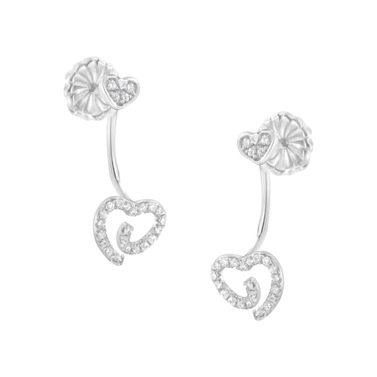Pendientes de Corazón con Espiral de Diamantes (1/4 quilates en total) de Plata de Ley .925 (Color I-J, Claridad I2-I3)