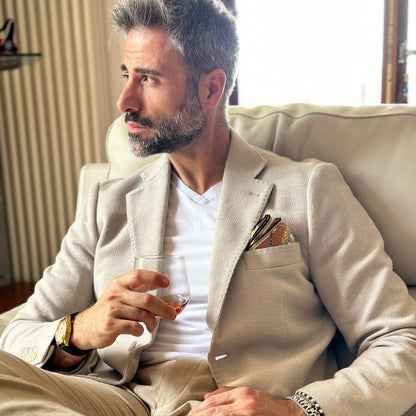 Like Clockwork - Silk Pocket Square - Beige - My Men's Shop
