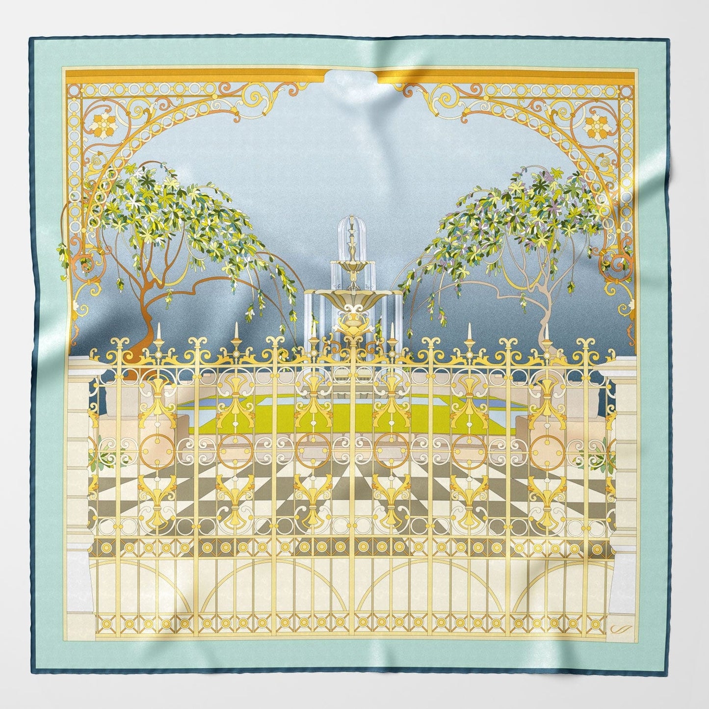 Garden of Dreams - Silk Foulard - Aqua