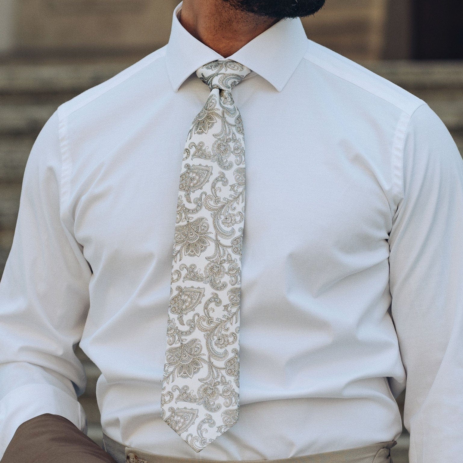 Novara - Printed Silk Tie - Ivory - My Men's Shop