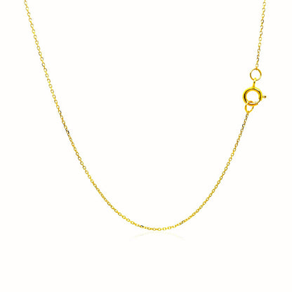 Cadena de eslabones tipo cable con corte de diamante de oro amarillo de 14k y 0,7 mm