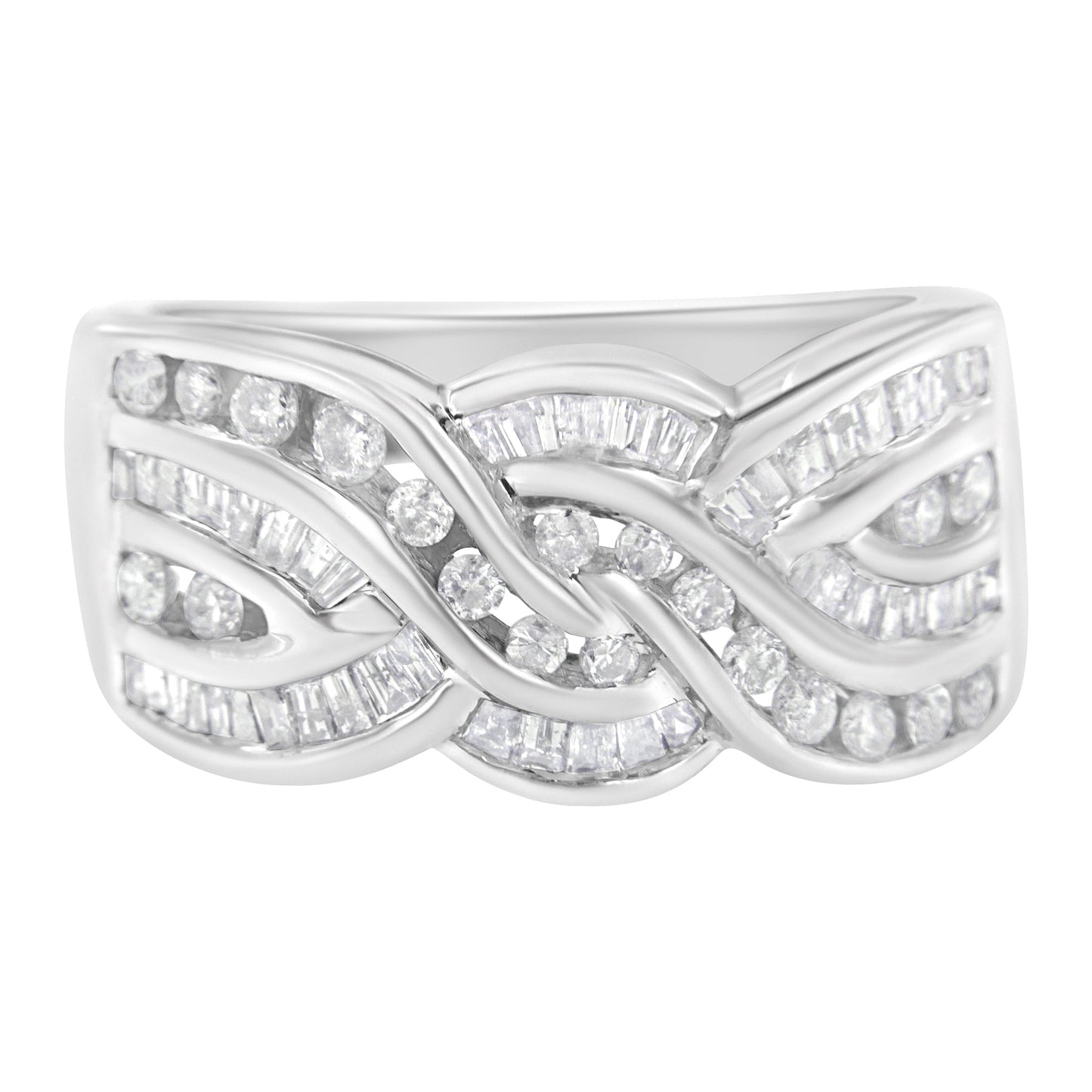 Anillo de diamante de oro blanco de 10K con diseño de bypass (1 Cttw, color H-I, claridad I1-I2) - Talla 6-3/4