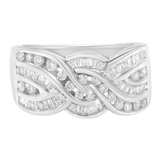 Anillo de diamante de oro blanco de 10K con diseño de bypass (1 Cttw, color H-I, claridad I1-I2) - Talla 6-3/4