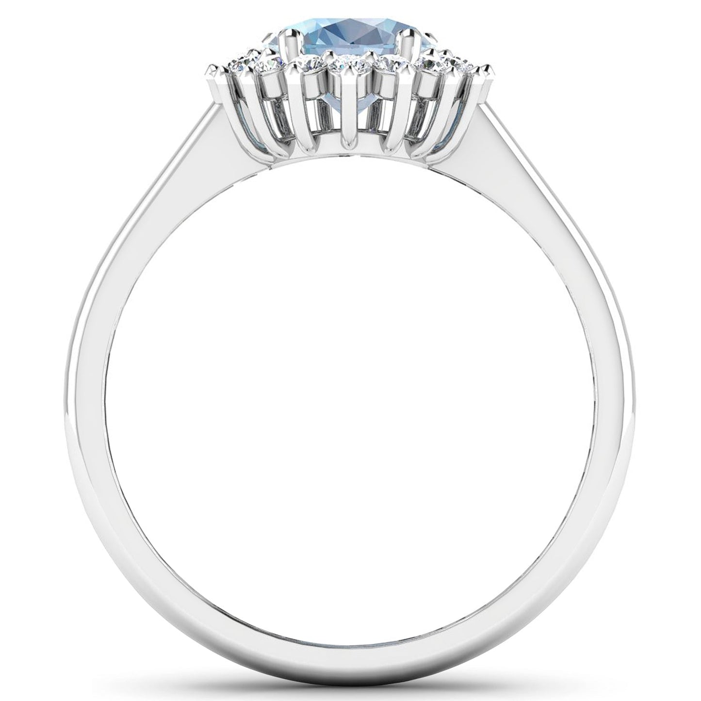 Anillo de oro blanco de 14K con aguamarina auténtica de 1,62 quilates y diamantes blancos
