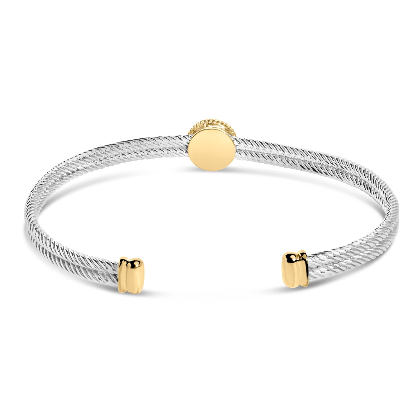 Brazalete de oro amarillo de 18K con baño de plata esterlina .925 con detalles de diamante y medallón de flor de lis (color I-J, claridad SI1-SI2) - 7.25 pulgadas