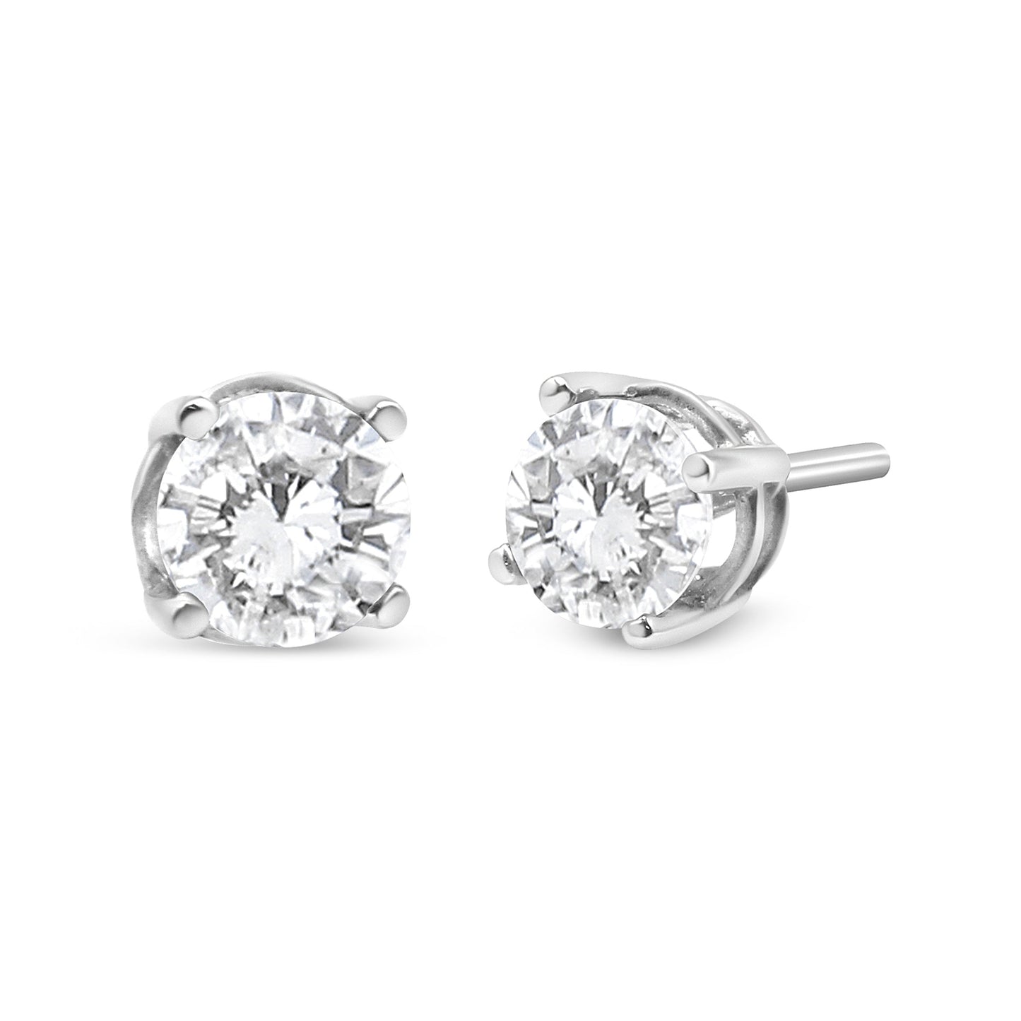 Pendientes clásicos de tuerca de oro blanco de 14K con diamante cultivado de 3/4 Cttw y 4 puntas (color F-G, claridad VS2-SI1)