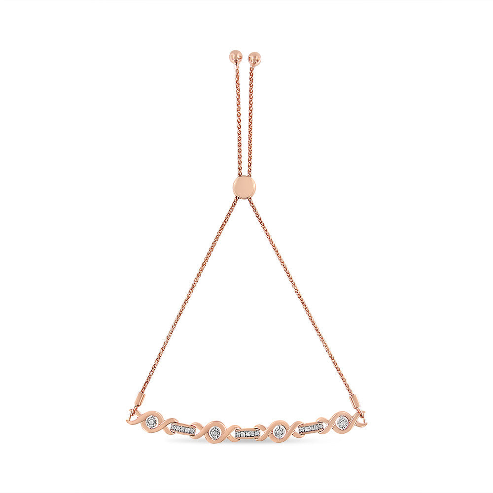 Pulsera Bolo Ajustable de 4 a 10 Pulgadas con Acentos de Diamante Engastados en Canal de Plata de Ley .925 Chapada en Oro Amarillo de 14K (Color I-J, Claridad I3)