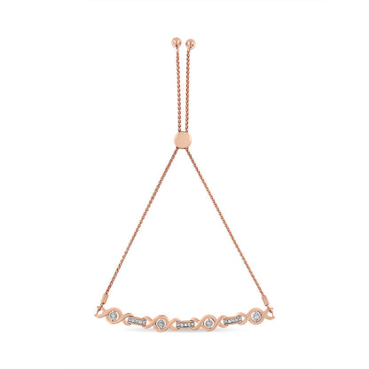 Pulsera Bolo Ajustable de 4 a 10 Pulgadas con Acentos de Diamante Engastados en Canal de Plata de Ley .925 Chapada en Oro Amarillo de 14K (Color I-J, Claridad I3)