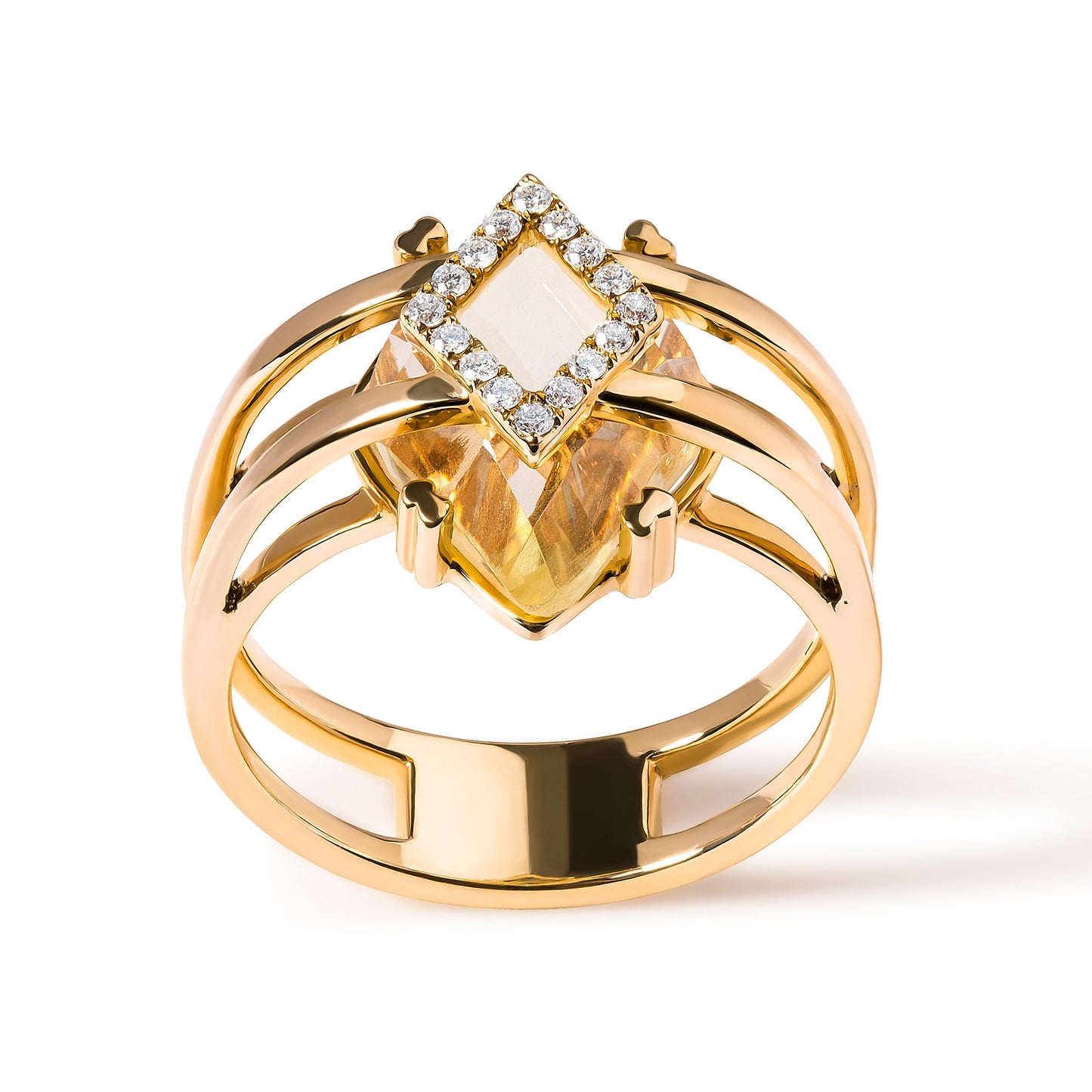 Anillo de cóctel llamativo de oro amarillo de 14 quilates de 15x15 MM con topacio amarillo talla marquesa y detalles de diamantes (color G-H, claridad SI1-SI2)