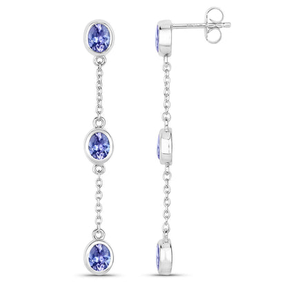 Aretes de tanzanita genuina de 1.98 quilates de plata de ley .925