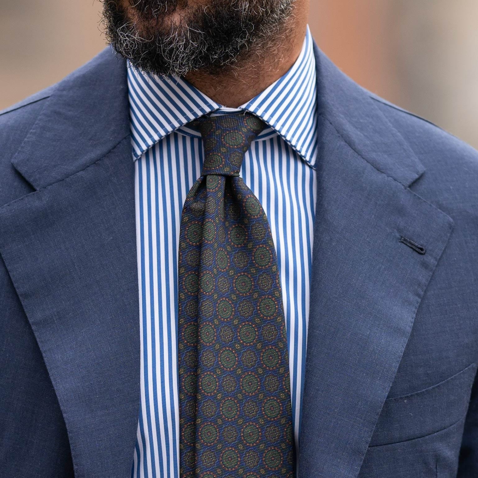 Moretti - Printed Silk Tie - Navy & Green - My Men's Shop