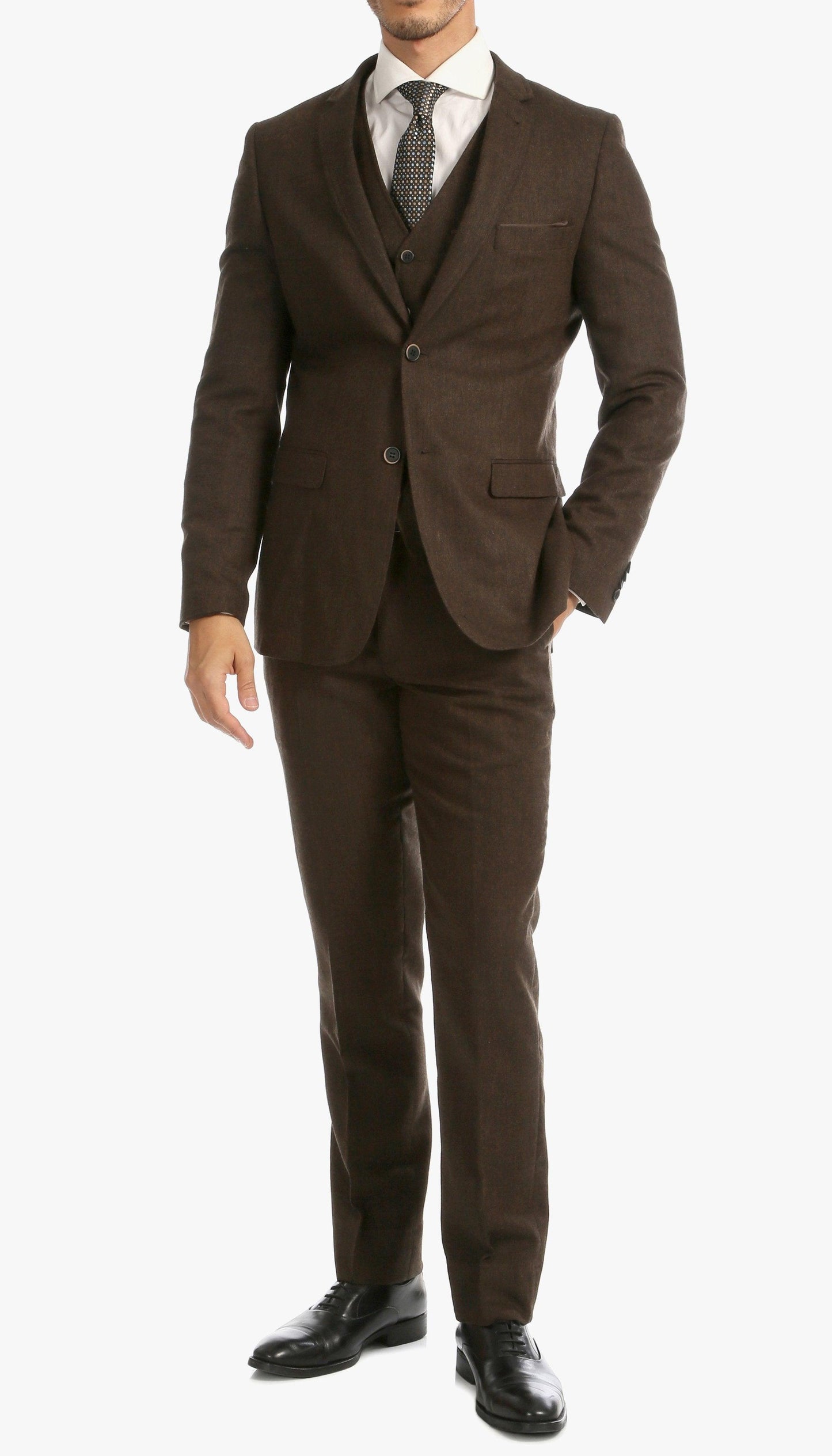 Bradford Cognac Slim Fit 3 Piece Tweed Suit Notch.