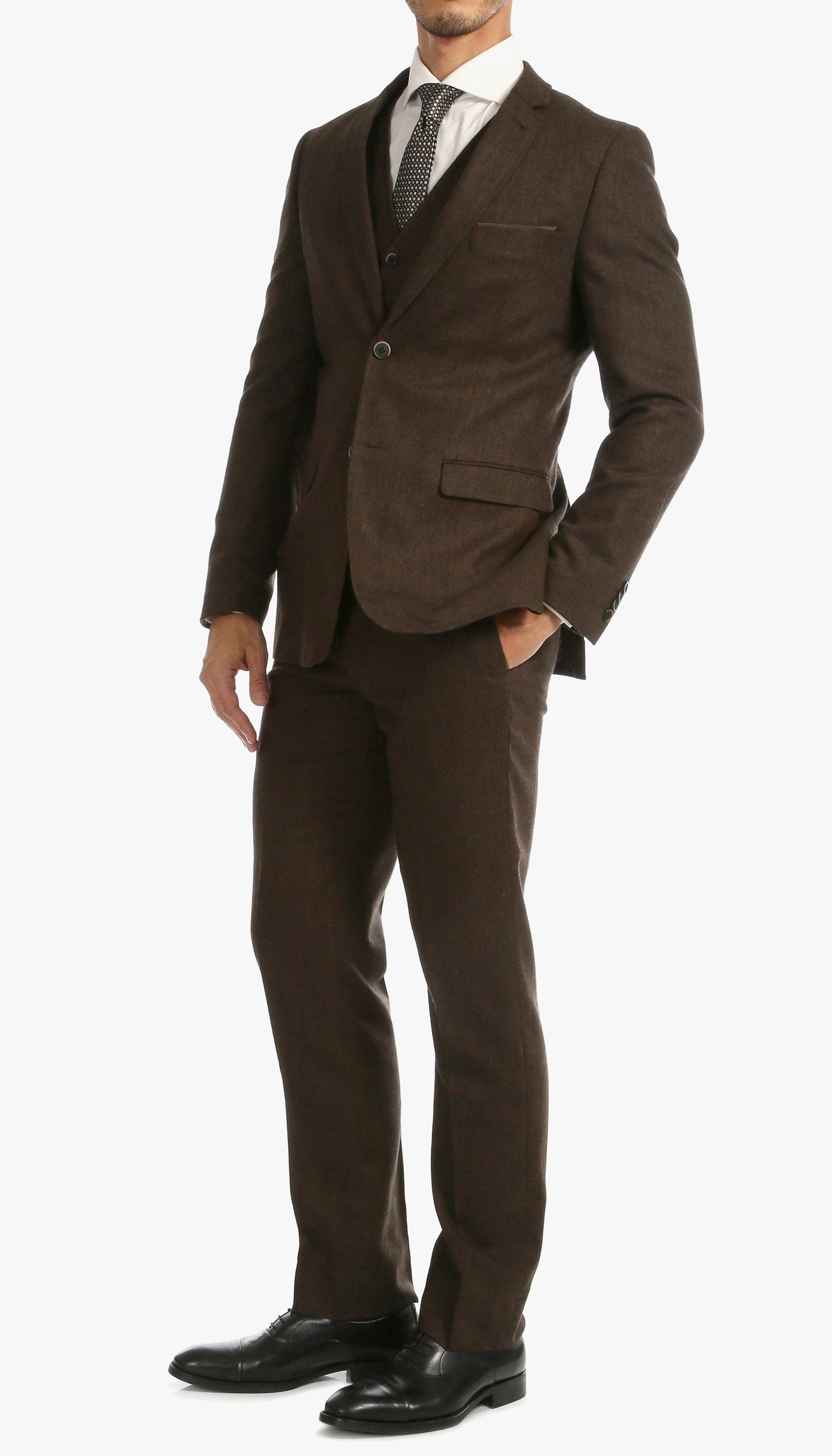 Bradford Cognac Slim Fit 3 Piece Tweed Suit Notch.