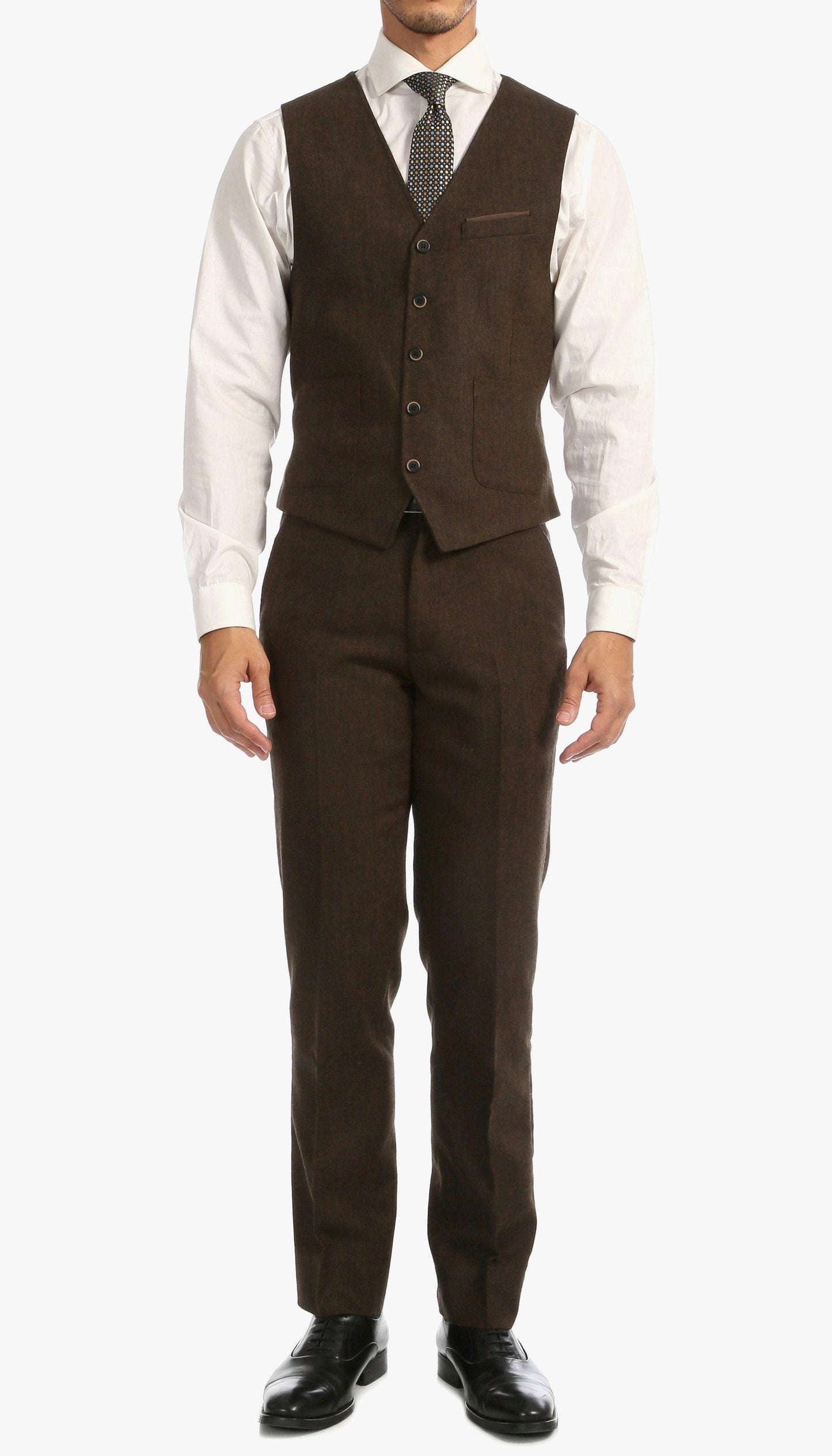Bradford Cognac Slim Fit 3 Piece Tweed Suit Notch.