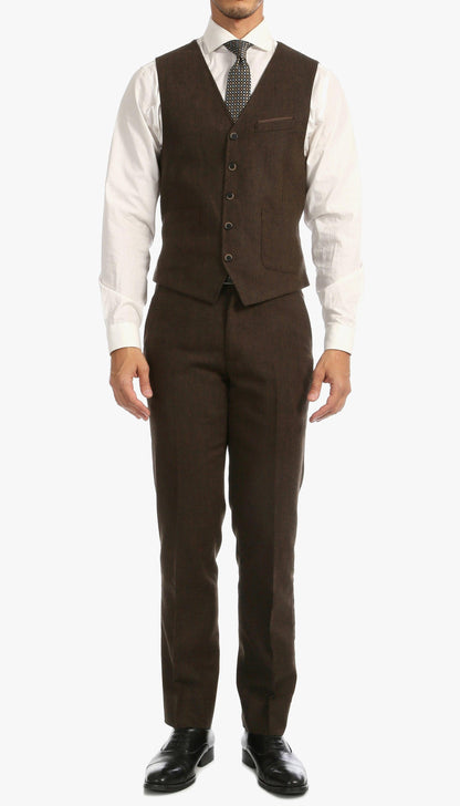 Bradford Cognac Slim Fit 3 Piece Tweed Suit Notch.