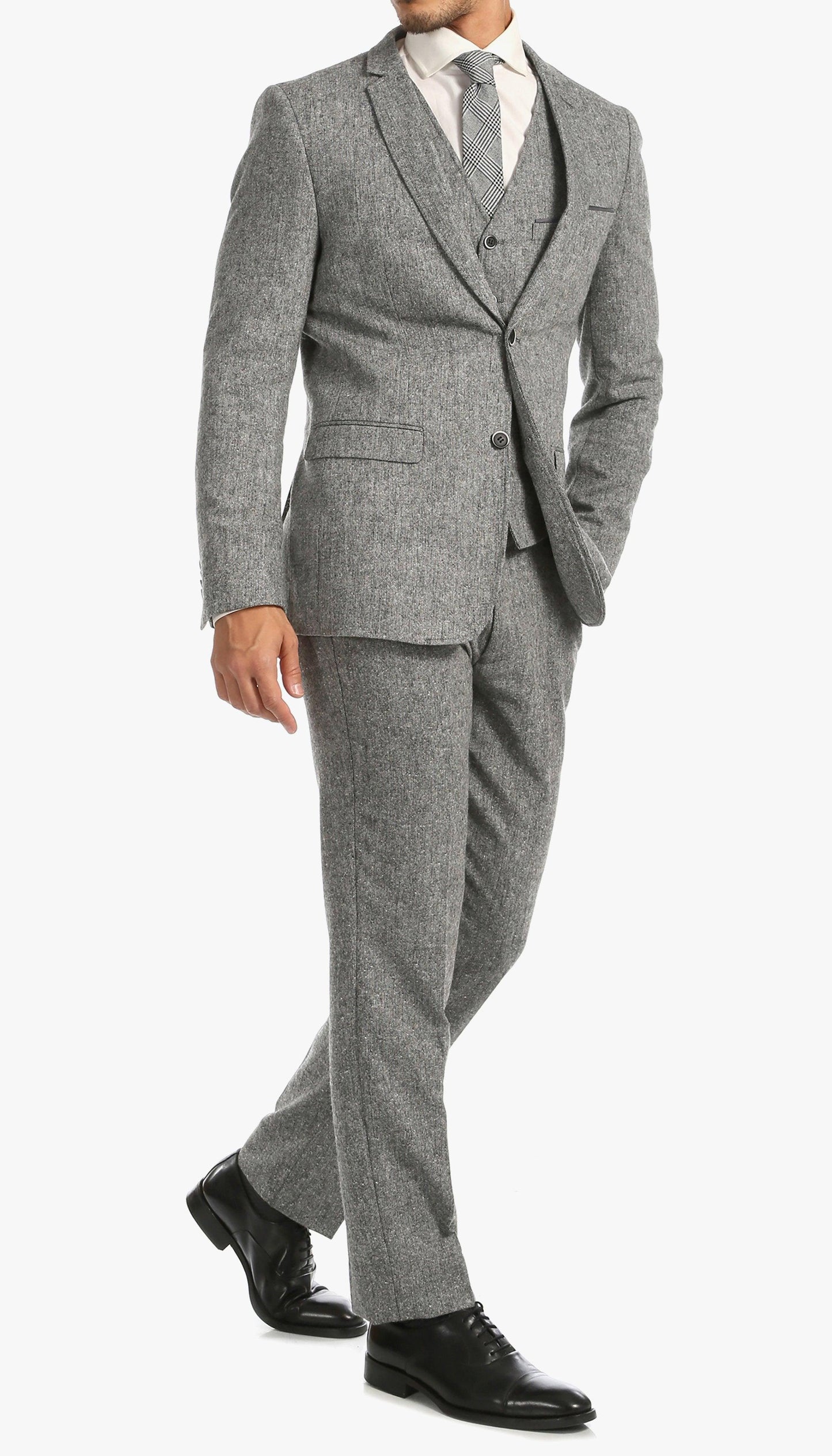 Bradford Grey Slim Fit 3 Piece Tweed Suit H-1