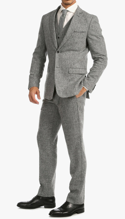 Bradford Grey Slim Fit 3 Piece Tweed Suit H-1