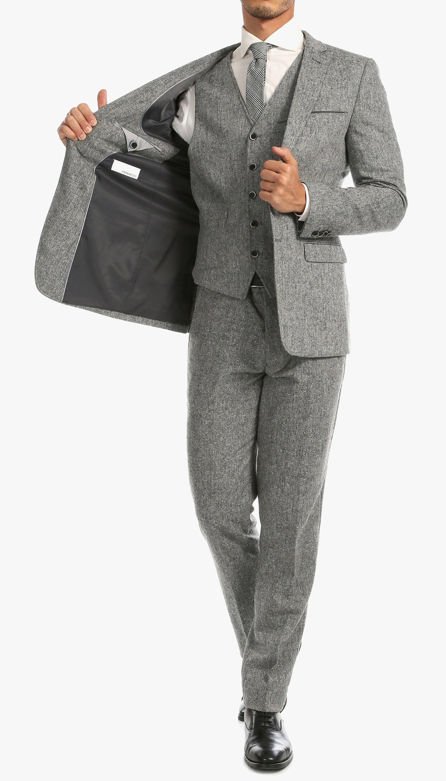 Bradford Grey Slim Fit 3 Piece Tweed Suit H-1