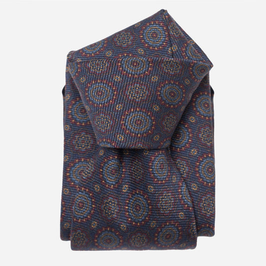 Moretti - Printed Madder Silk Tie - Navy & Burgundy - My Men's Shop