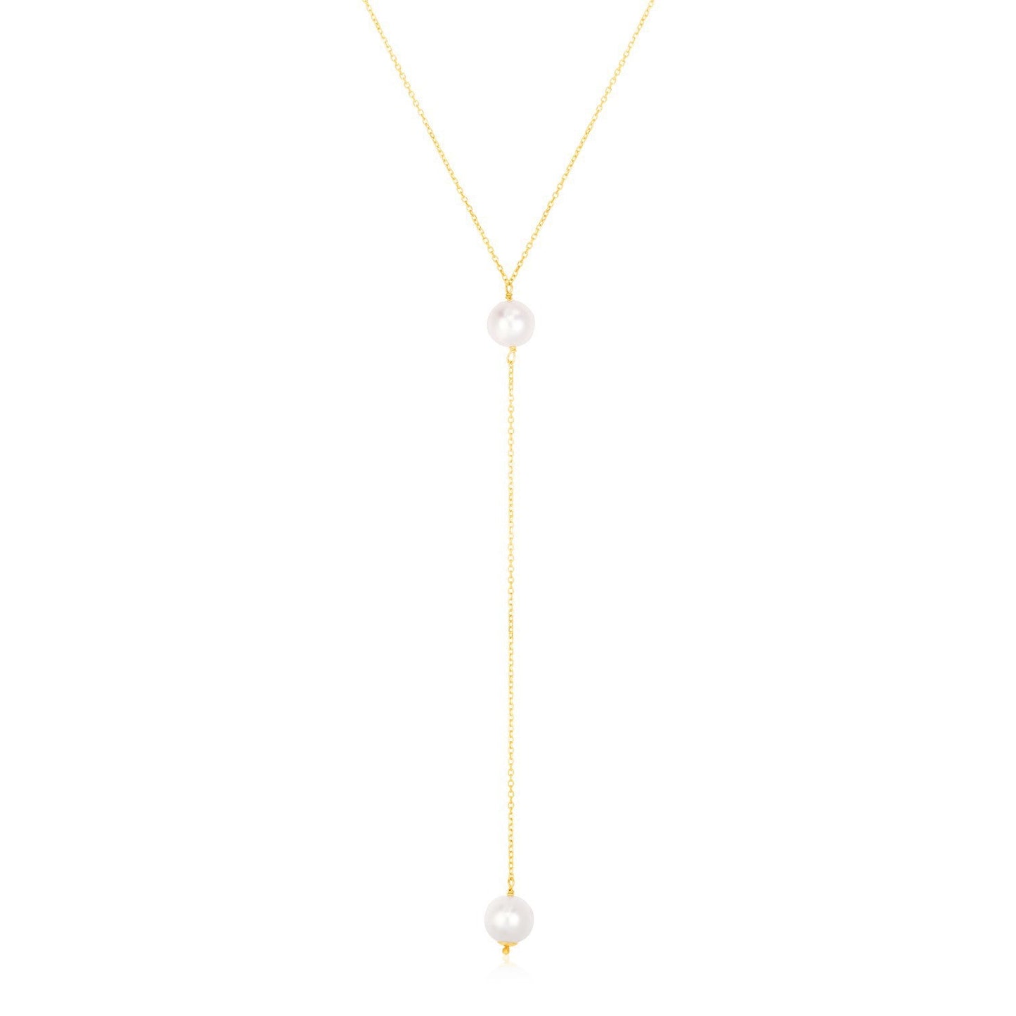 Gargantilla lariat de oro amarillo de 14k con perlas