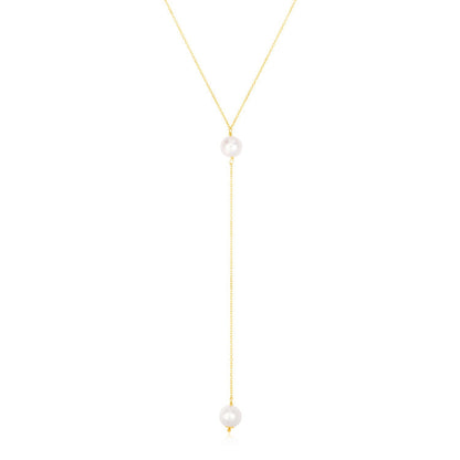 Gargantilla lariat de oro amarillo de 14k con perlas