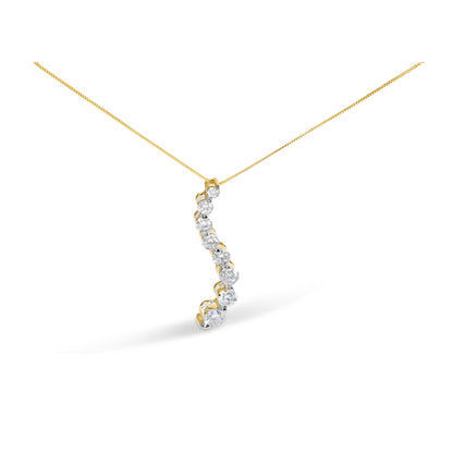 Collar con Colgante Journey de Diamantes de Talla Baguette y Redonda Brillante de Oro Amarillo de 14K Certificado por AGS, 3.0 Cttw, 45.7 cm (Color G-H, Claridad SI2-I1)