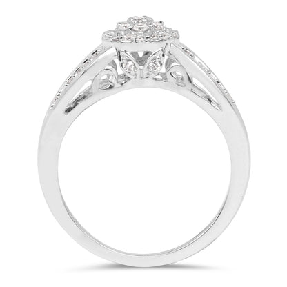Anillo de oro blanco de 14 quilates con diamante blanco auténtico de 0,25 quilates (color E-F, claridad SI)