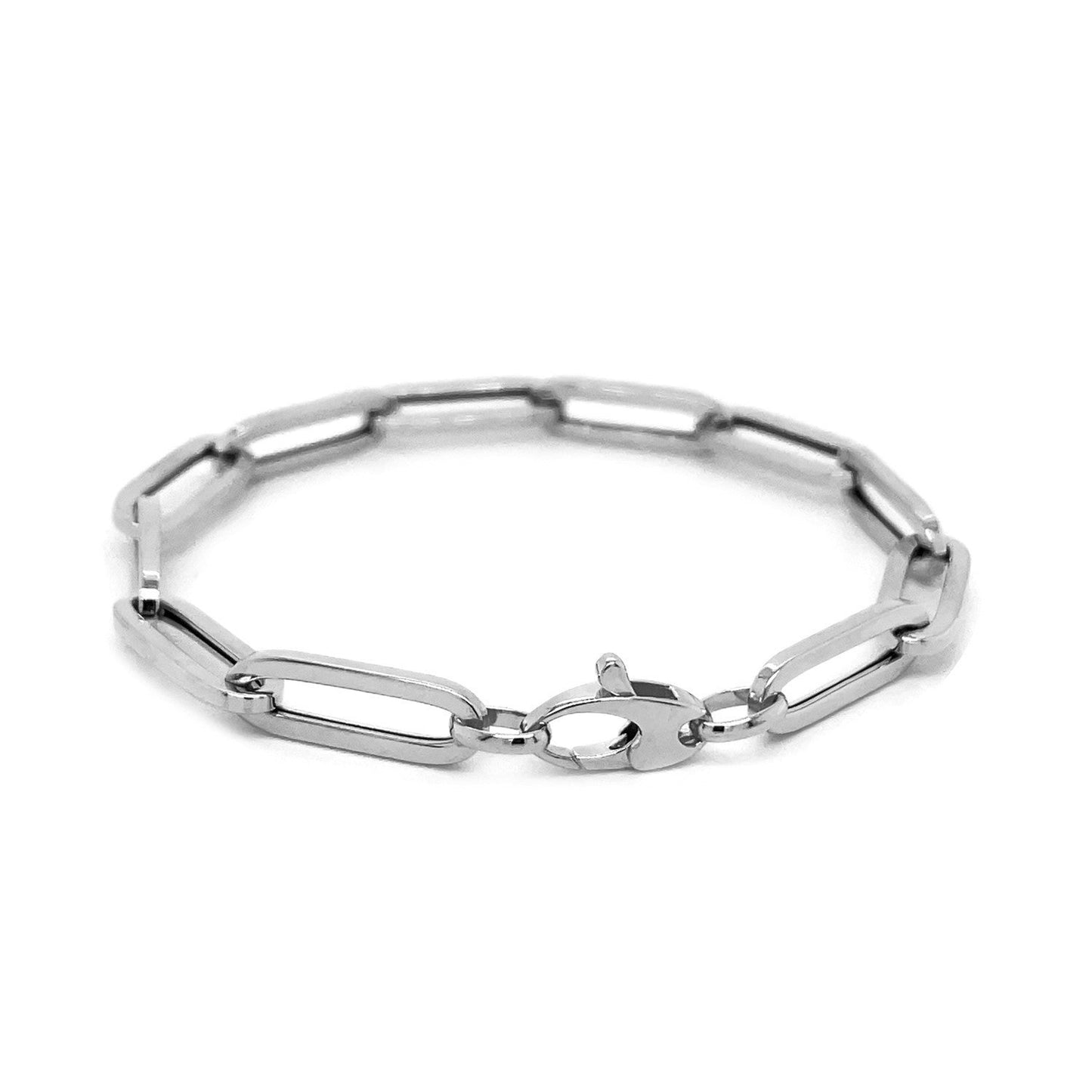 Pulsera de cadena eslabones de clip extra ancha de oro blanco de 14 quilates