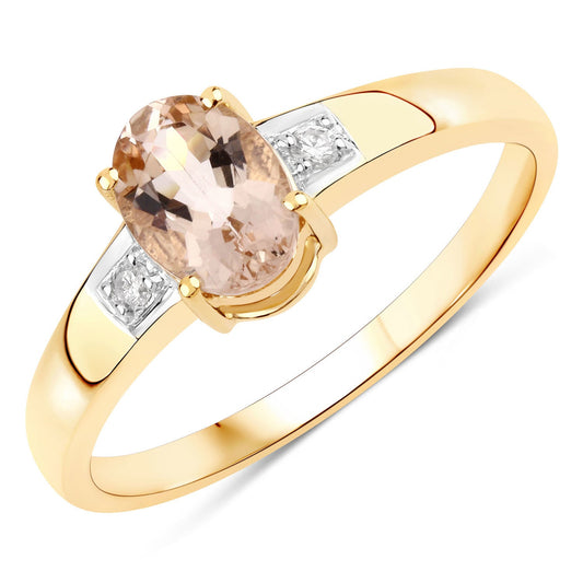 Anillo de oro amarillo de 14K con morganita auténtica de 0,73 quilates y diamante blanco
