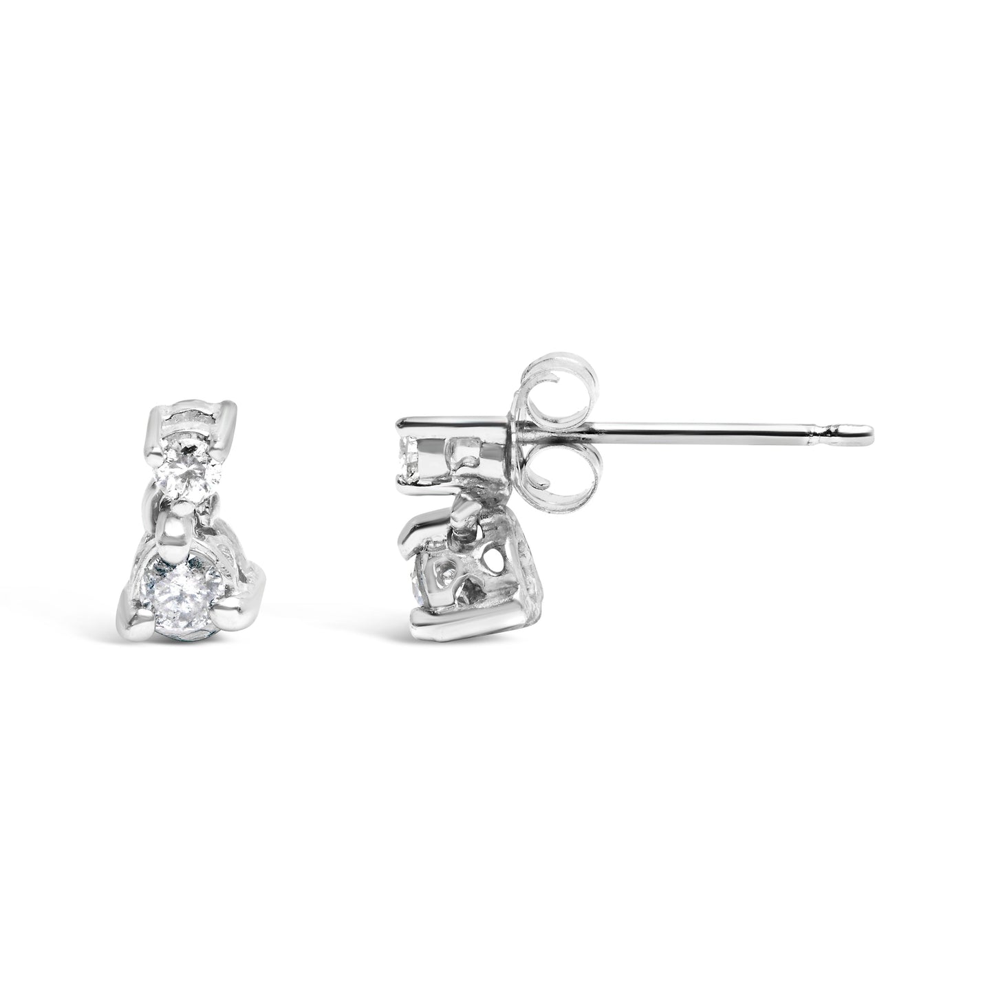 Pendientes con colgante doble de diamantes de oro blanco de 14 quilates y 1/4 TCW (color H-I, claridad SI1-SI2)