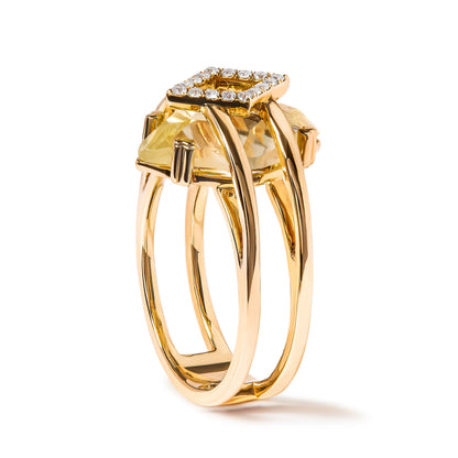 Anillo de cóctel llamativo de oro amarillo de 14 quilates de 15x15 MM con topacio amarillo talla marquesa y detalles de diamantes (color G-H, claridad SI1-SI2)