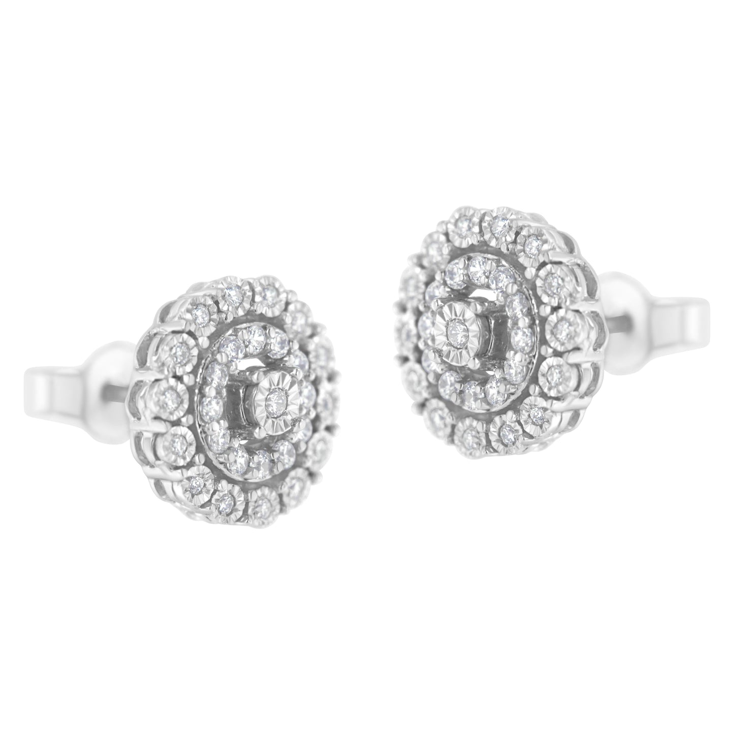 Pendientes de oro blanco de 10 quilates con doble halo de diamantes redondos talla brillante de 0,50 quilates en total (claridad I-J, color I2-I3)