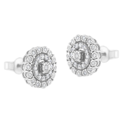 Pendientes de oro blanco de 10 quilates con doble halo de diamantes redondos talla brillante de 0,50 quilates en total (claridad I-J, color I2-I3)